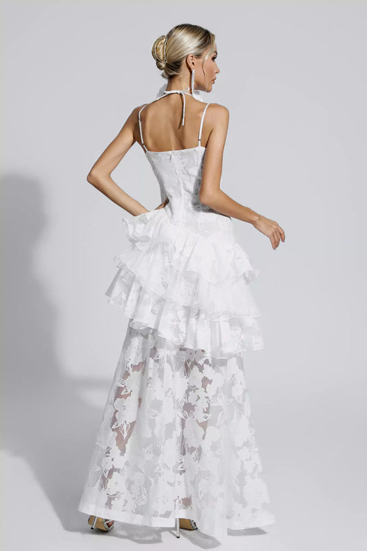 Cassandra White Cut Out Floral Maxi Dress