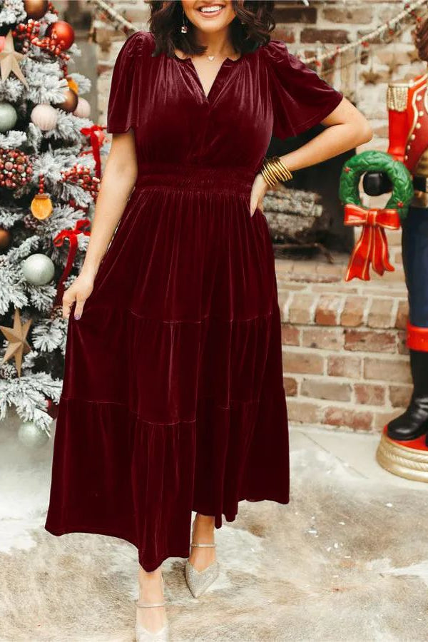 WOMEN__ VELVET TIERED MAXI DRESS