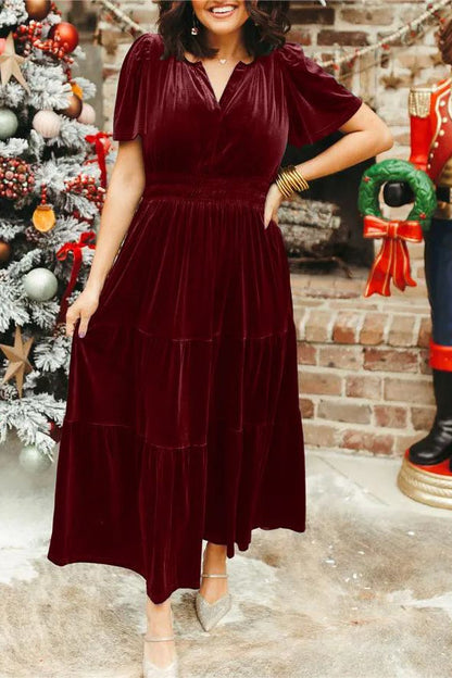 WOMEN__ VELVET TIERED MAXI DRESS