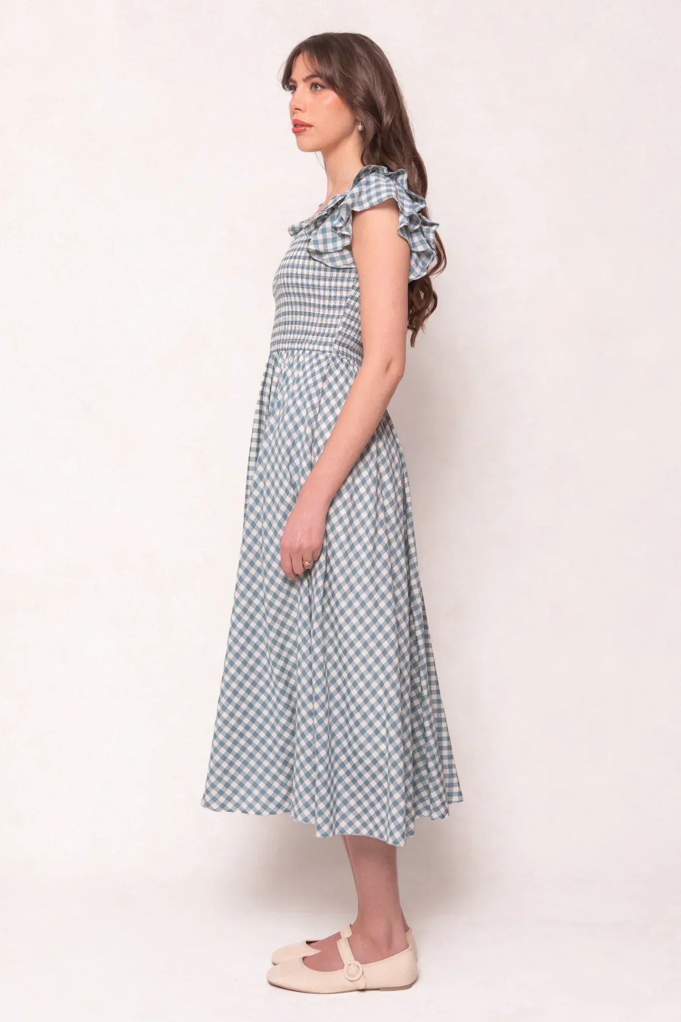Hattie Dress in Dusty Teal Gingham