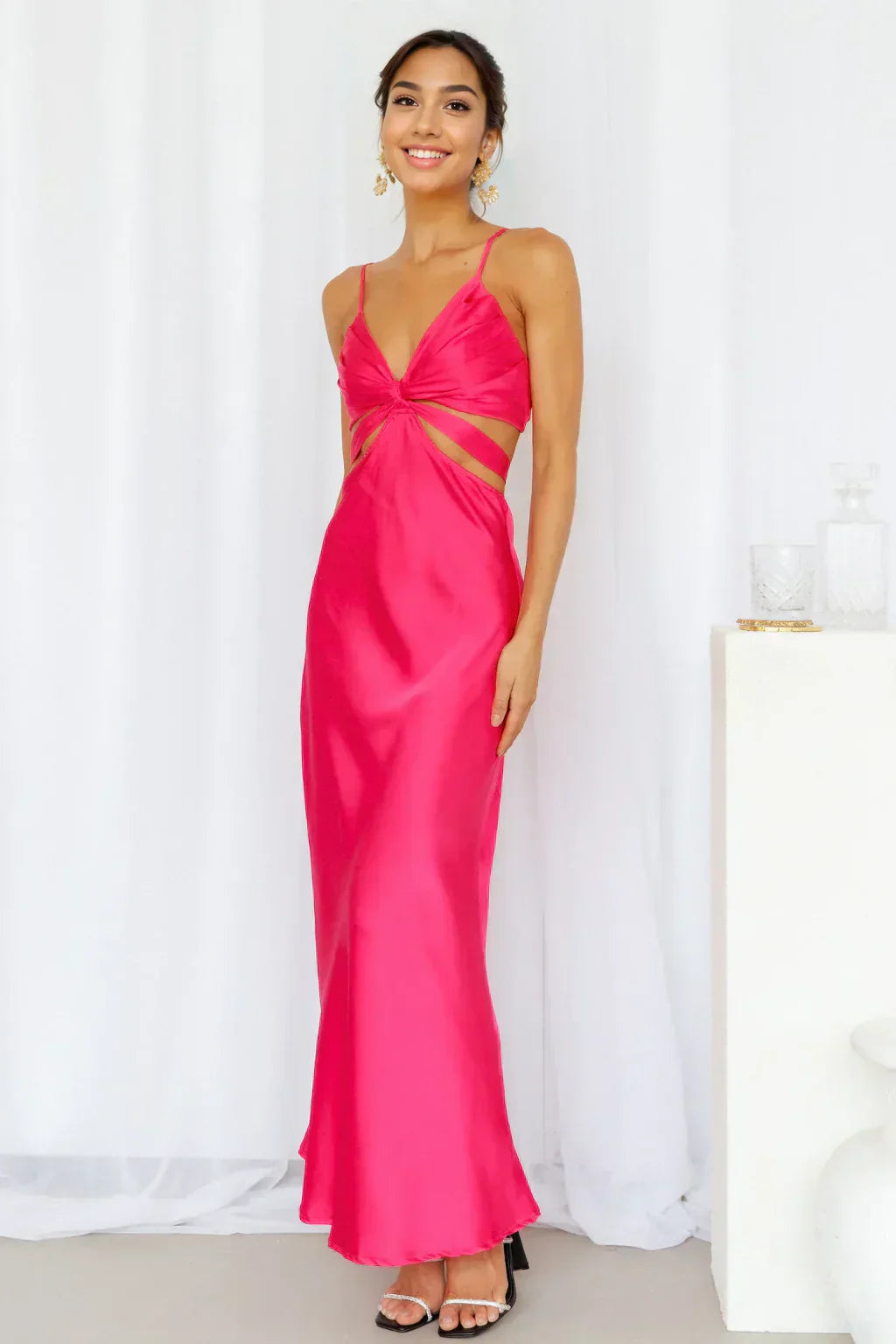 Cherry Pop Midi Dress Hot Pink