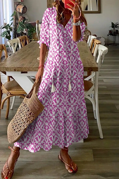 pink geometric maxi dress