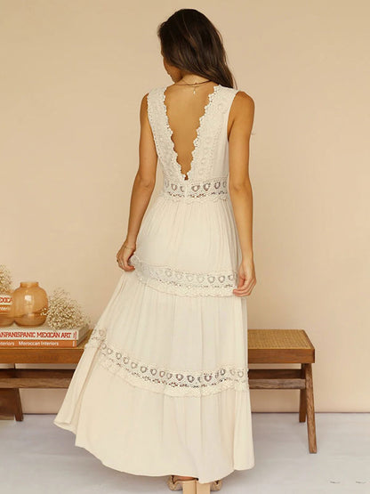 Maxi Dress V-Neck Sleeveless Casual Backless Long Dress