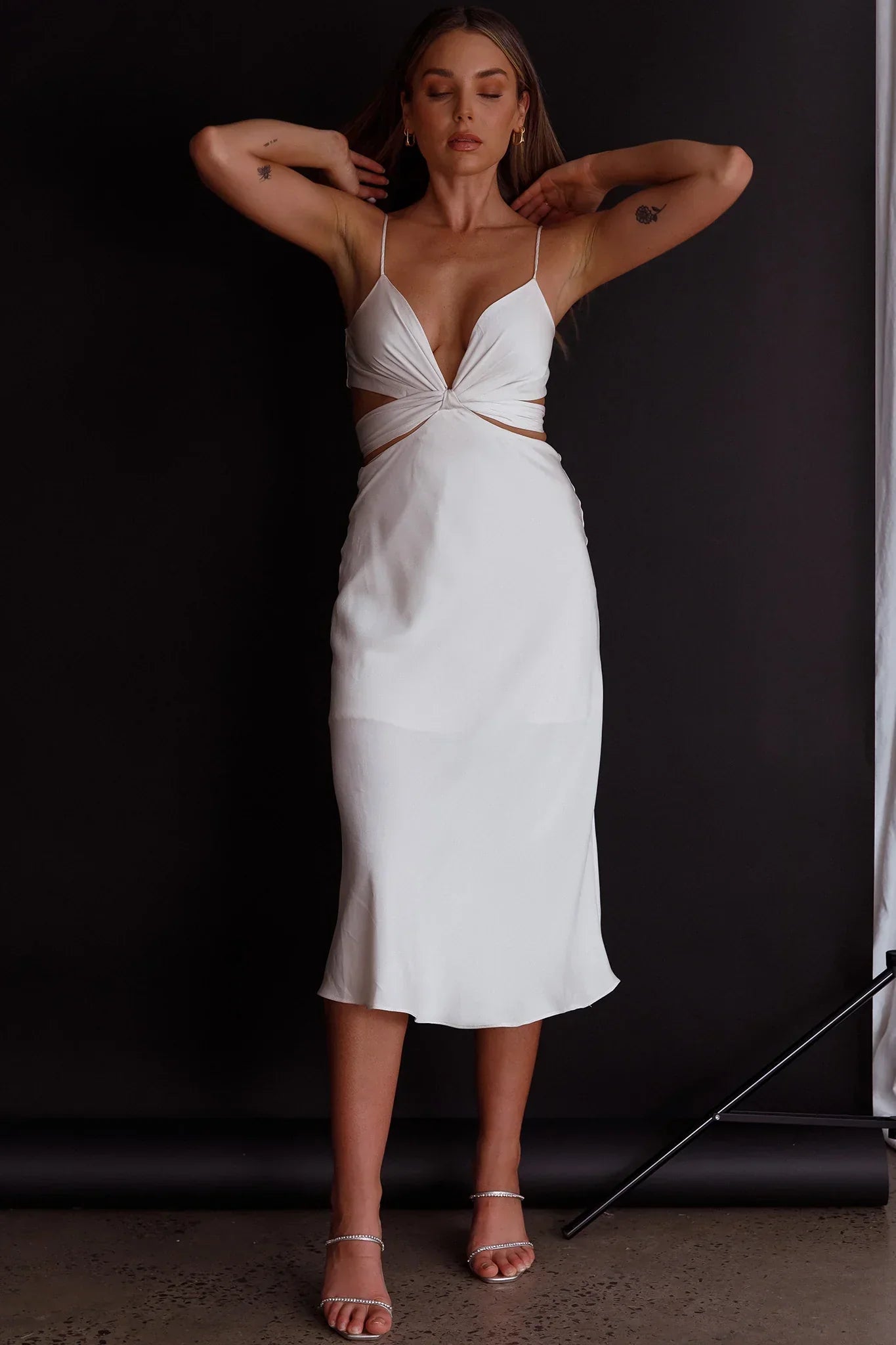 Dance With Me Crossover Bust Midi Dress Ivory
