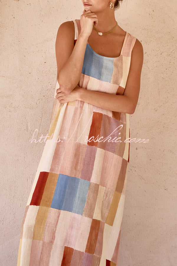 Geometric Print Wide Strap Slit Casual Resort Maxi Dress