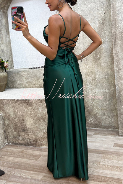 Love Lasts Forever Satin Corset Back Lace-up Slit Maxi Dress
