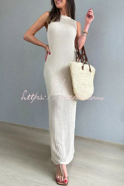 Elegant Knitted Round Neck Paneled Cutout Bodycon Maxi Dress