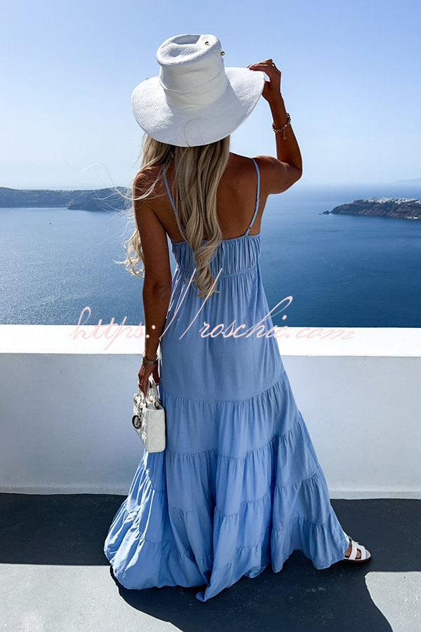 Boat Weekend Drawstring High Waist Tiered Swing Maxi Cami Dress