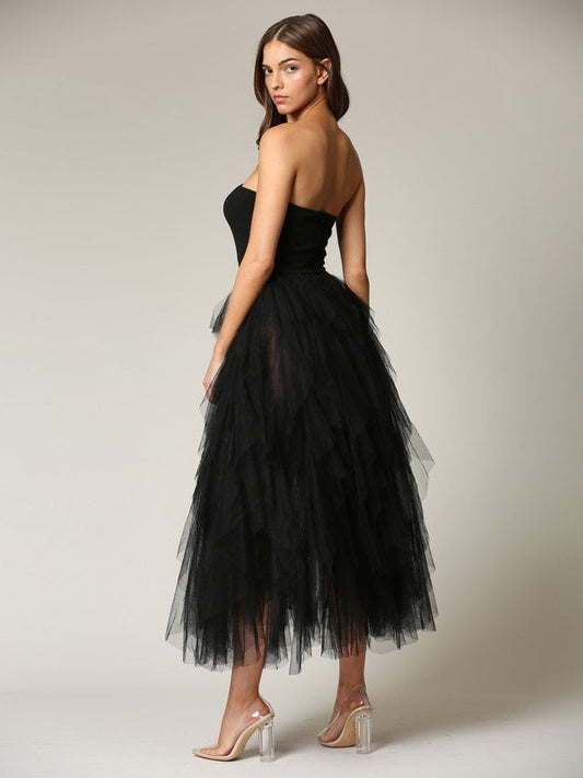 Tulle Dress Off The Shoulder Tiny V-Neck Backless Prom Party Maxi Dresses