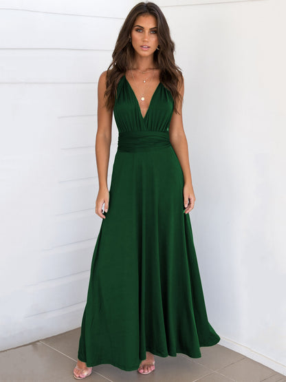 Birthday Sexy Maxi Dress Sleeveless Plunging Neck Backless Solid Color Evening Dress