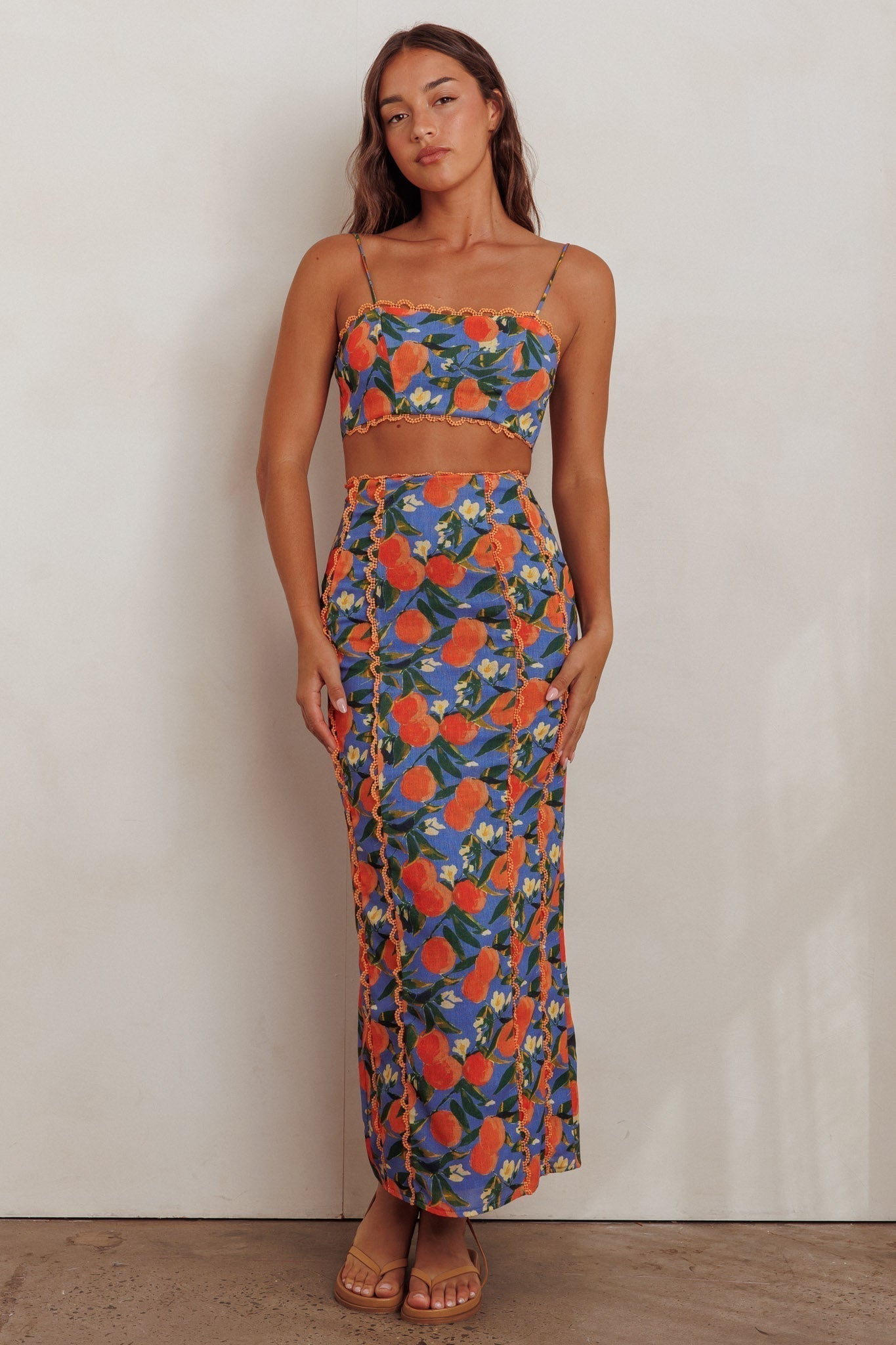 Chamberlain Scallop Trim Crop Top Citrus Orange