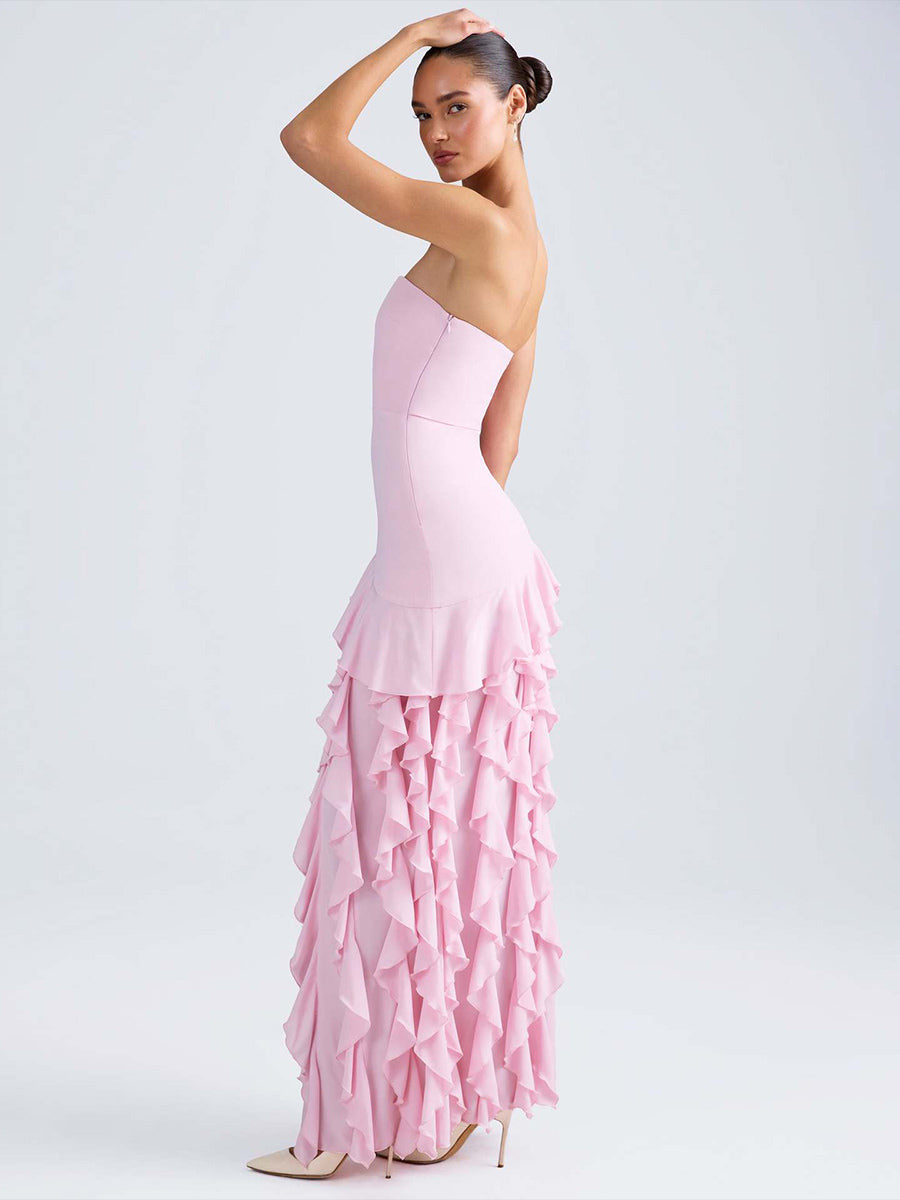 Party Dress Off The Shoulder Ruffles Asymmetrical Maxi Dress