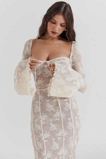 Elara - Elegant Dotted Lace Formal Dress for Women