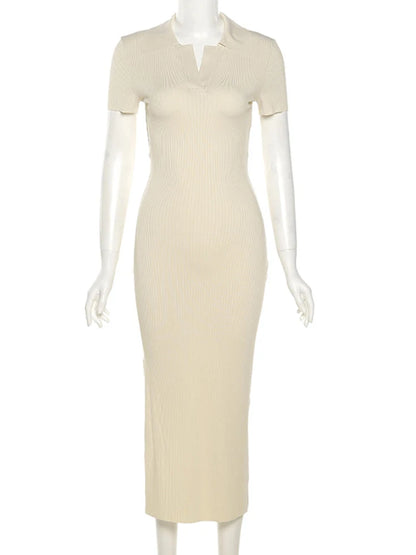 Elegant Knitted Short Sleeve Bodycon Maxi Dress Women Summer Sexy Backless Bandage Streetwear Solid Stretch Lady Dresses