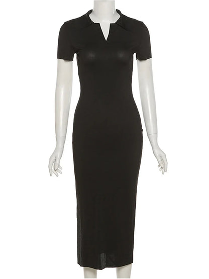 Elegant Knitted Short Sleeve Bodycon Maxi Dress Women Summer Sexy Backless Bandage Streetwear Solid Stretch Lady Dresses