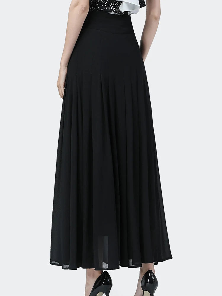 Falda elegante de longitud media, combina con todo, cintura alta, sexy, con botones y abertura, de gasa larga, para mujer, faldas plisadas de verano en negro.