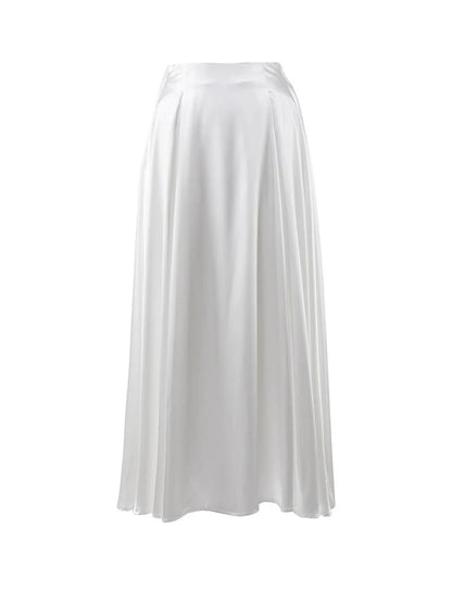 Elegant Satin Loose Women Skirt 2025 High Waist Maxi Skirts Streetwear Classic Long Skirt Fashion Female Black Skirt