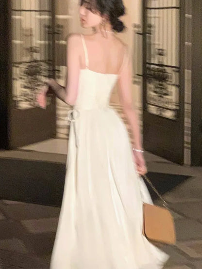 Elegante vestido midi brillante para mujer, vestido de fiesta de noche, vestido de graduación, vestido vintage liso de verano, nuevo vestido de línea A con tirantes finos para mujer