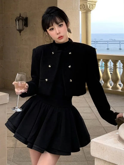 Elegante vestido de punto liso para mujer, manga larga, cuello medio alto, corte A, minivestidos para fiesta de cumpleaños de otoño e invierno, tendencia
