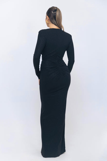 Beverly Deep V-Neck Ruched Maxi Dress