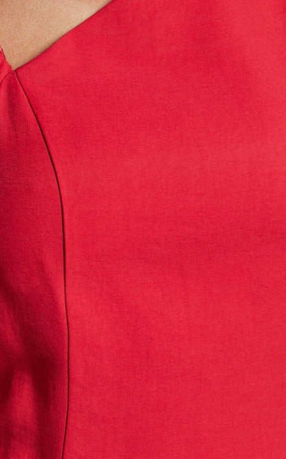 Harlow Mini Dress - Asymmetric Puff Sleeve Flare Dress in Red