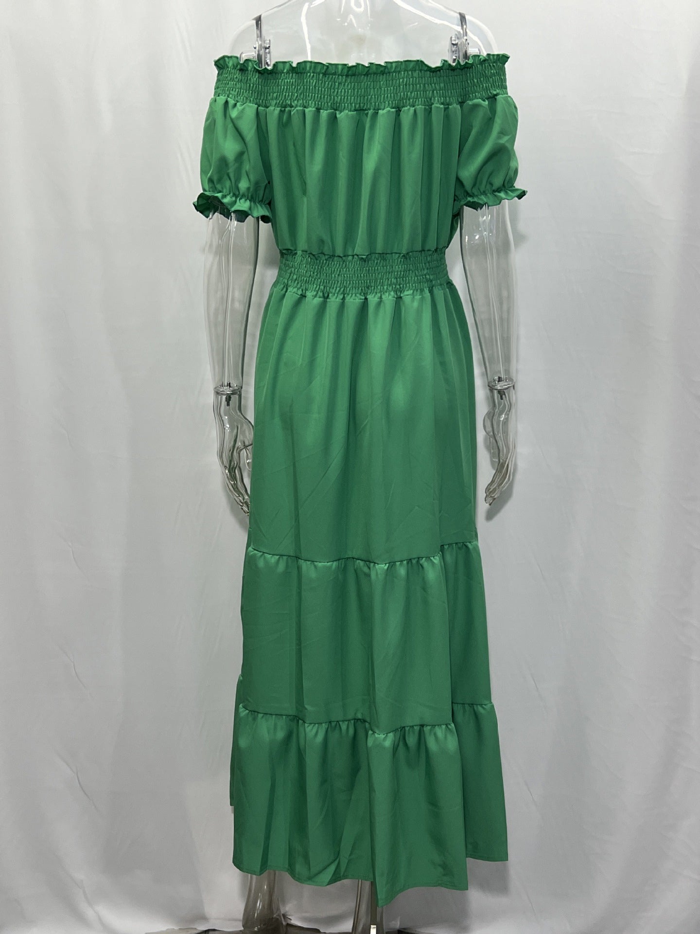 Boho Dress Off The Shoulder Pleated Tiered Casual Summer Maxi Dresses