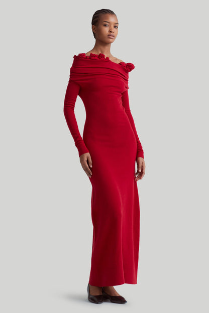 Evelyn Floral Applique One Shoulder Maxi Dress
