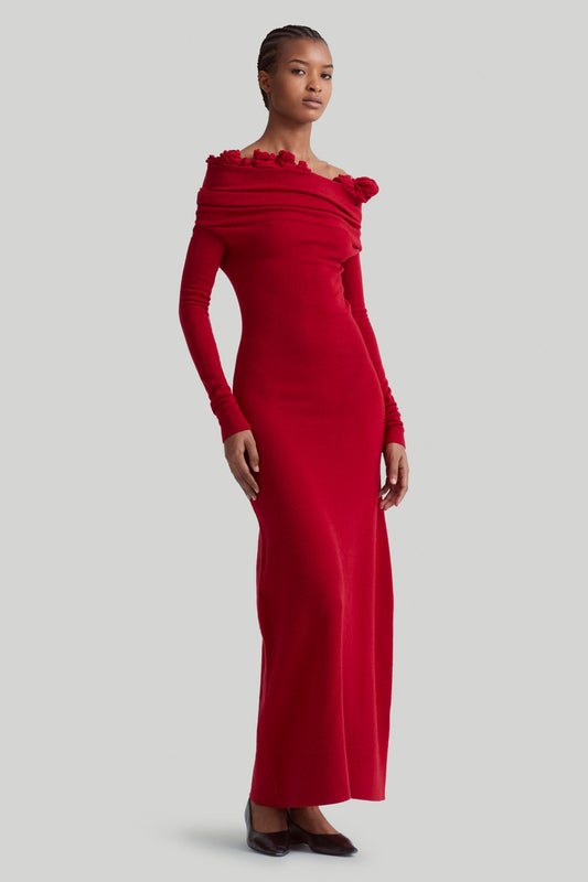 Evelyn Floral Applique One Shoulder Maxi Dress
