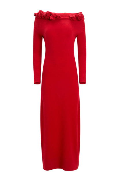 Evelyn Floral Applique One Shoulder Maxi Dress