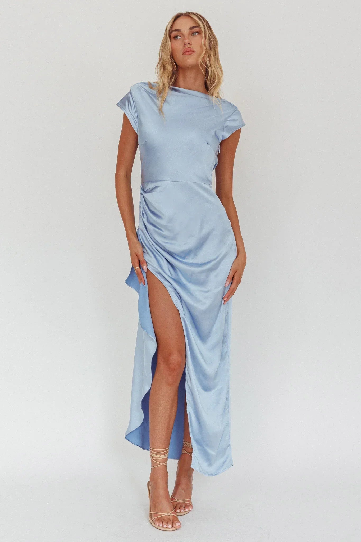 Grecian Cap Sleeve Cowl Back Dress Midnight