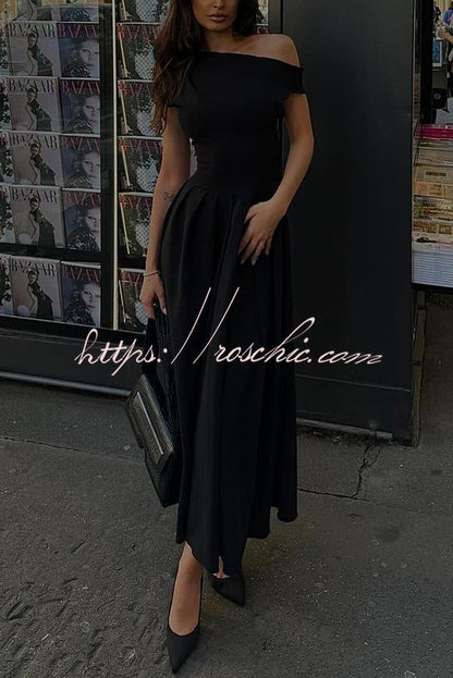 Fashionable Slope Neck Slim Fit Large Hem Maxi Dress