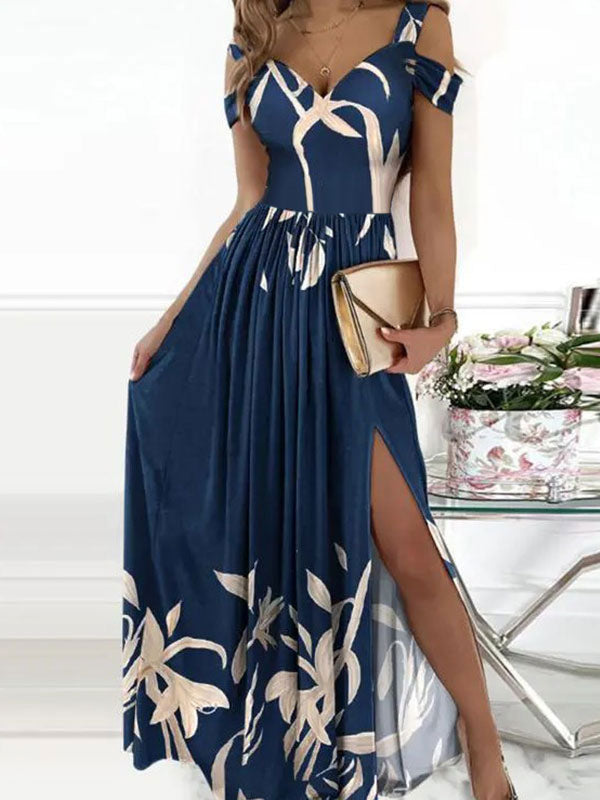 Off-The-Shoulder Maxi Dress Short Sleeves Sexy Open Shoulder Long Dress