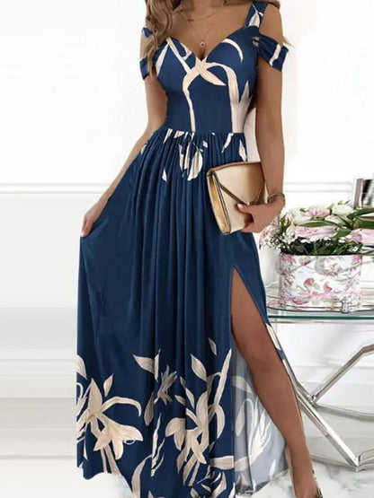Off-The-Shoulder Maxi Dress Short Sleeves Sexy Open Shoulder Long Dress