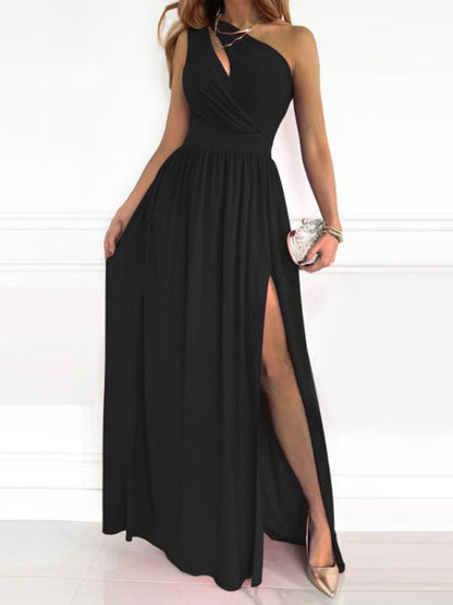 One-Shoulder Maxi Dress Sleeveless Sexy Open Shoulder Cut Out Floor Length Dress