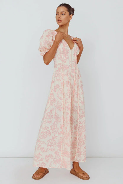 Sitting Pretty Pintuck Pleat Puff Sleeve Dress Pink