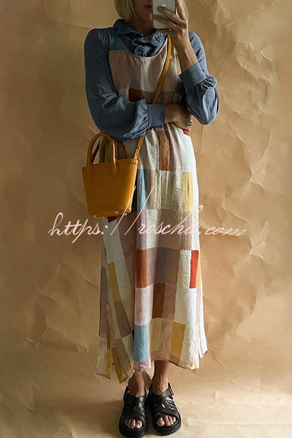 Geometric Print Wide Strap Slit Casual Resort Maxi Dress