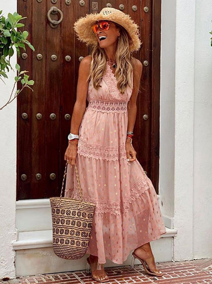 Maxi Dresses Apricot Sleeveless V-Neck Floor Length Summer Dress Boho Dress