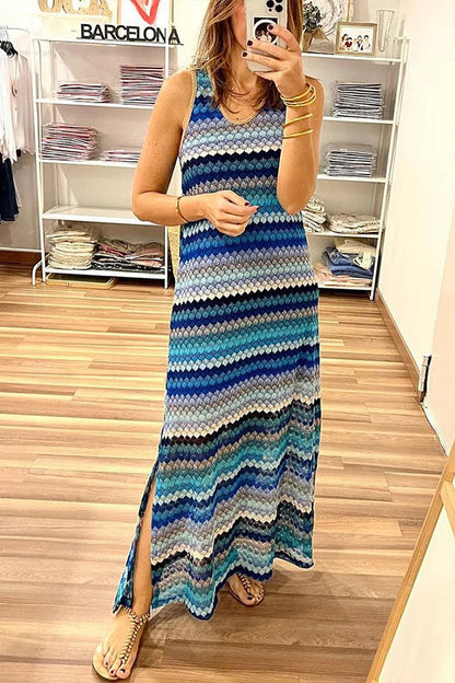 Women Casual Sleeveless Multicolor Maxi Dress
