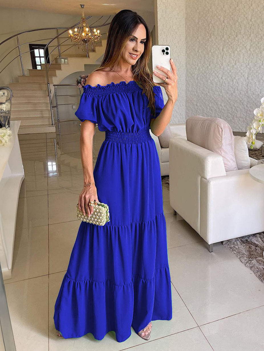 Boho Dress Off The Shoulder Pleated Tiered Casual Summer Maxi Dresses
