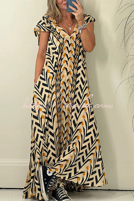 Out At Sea Tribal Printed Pocket A-line Maxi Dress