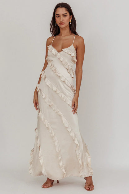 Arrabel Ruffle Trim Maxi Dress Champagne