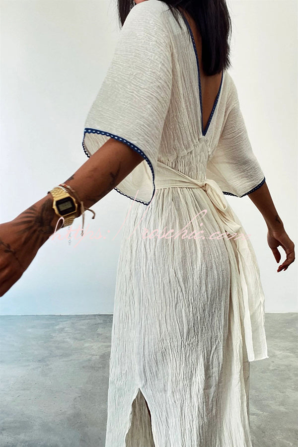 Sunlit Days Linen Blend Ethnic Printed Elastic Waist Slit Maxi Dress
