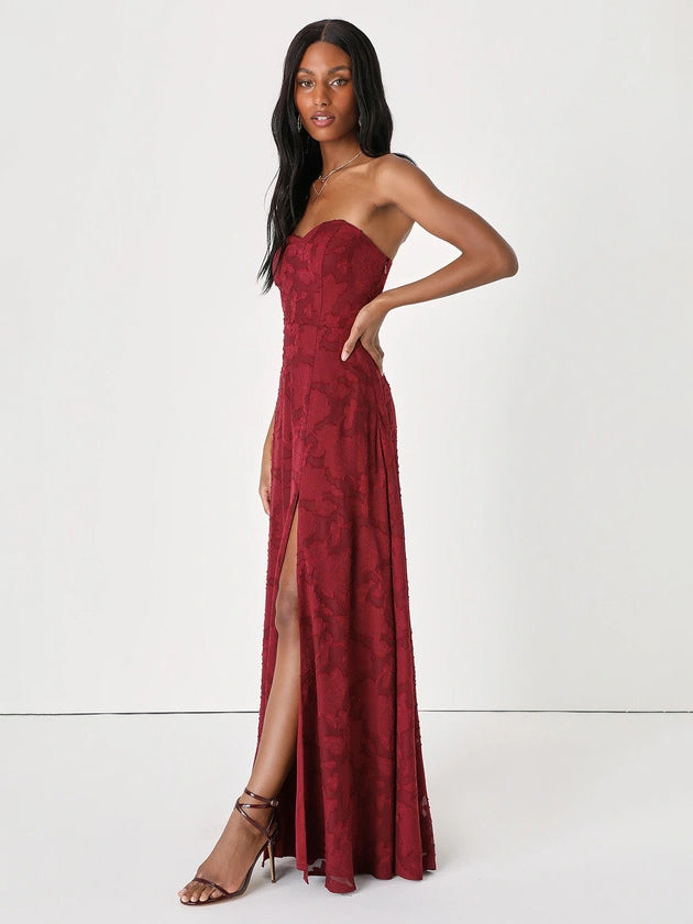 Strapless Dress Floral Off The Shoulder High Slit Sexy Party Priom Maxi Dresses