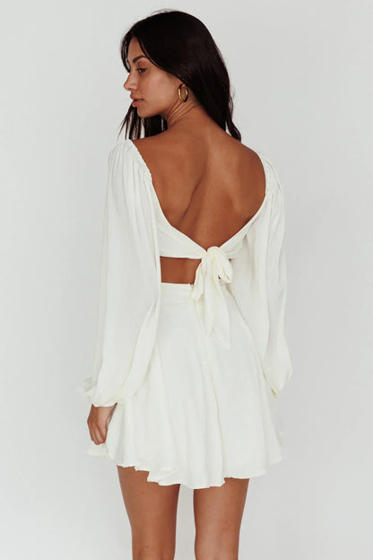 Miraya Balloon Sleeve Twist Mini Dress White