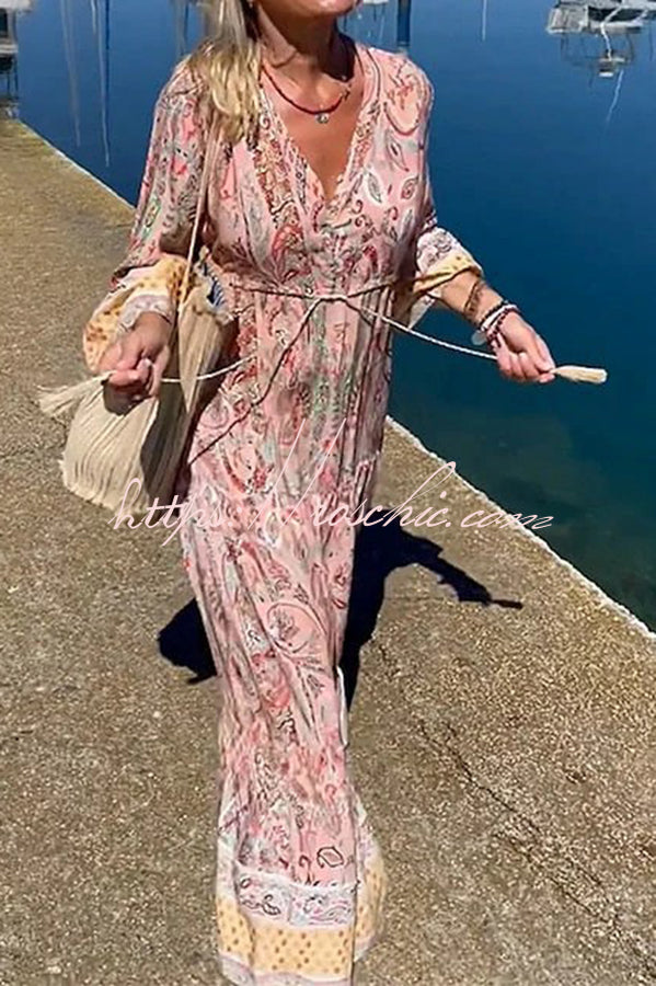 Floral Print Pullover Long Sleeved Maxi Dress