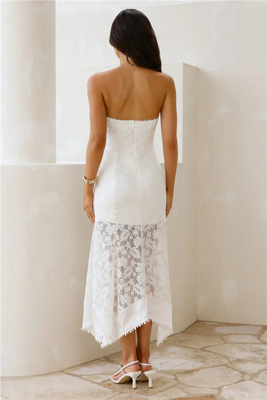 Luxe Petal Lace Strapless Maxi Dress