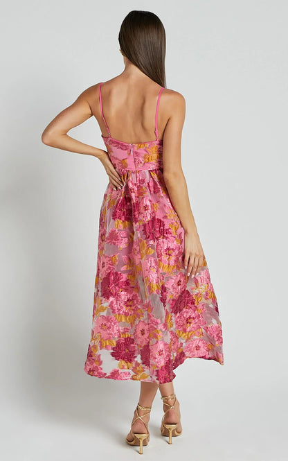 Brailey Midi Dress - Aline Corset Detail Dress in Light Pink