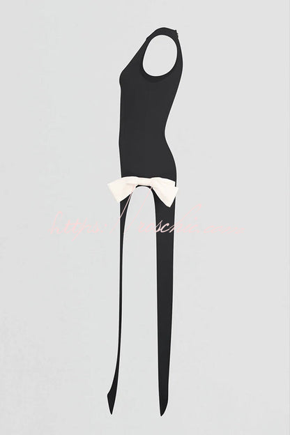 Sexy Sleeveless Round Neck Bow Detail Slim Fit Slit Maxi Dress