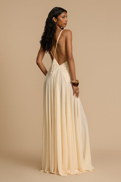 Vestido largo de gasa con escote pronunciado Cecilia 