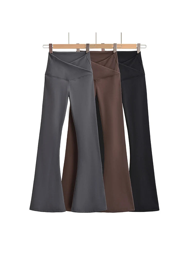Conjuntos de otoño para mujer, pantalones de yoga ajustados, leggings acampanados, ropa urbana de estilo coreano, pantalones de yoga casuales, pantalones de pierna acampanada negros